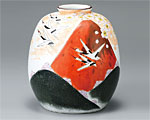  九谷焼 8号 花瓶 フラワーベース 赤富士
