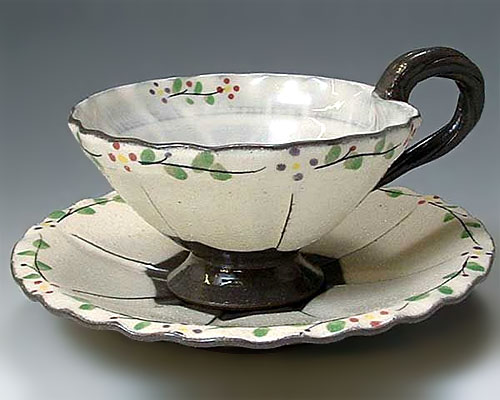 京焼・清水焼　花くるり(白) 紅茶碗皿