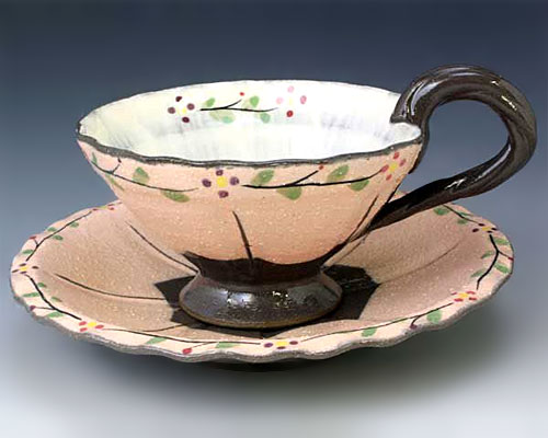 京焼・清水焼　花くるり(ピンク) 紅茶碗皿