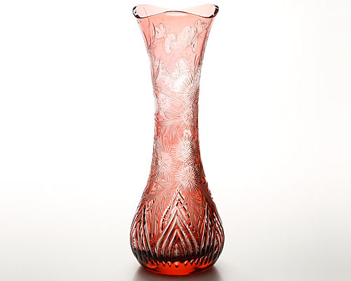 マイセンクリスタル 花瓶（レッド） 36cm アザミ