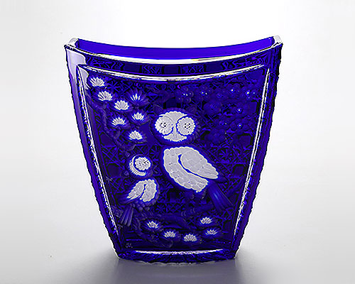 マイセンクリスタル 花瓶（ブルー） フクロウ 25.5cm