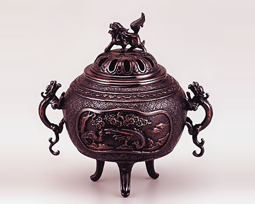 高岡銅器 銅製 香炉 花鳥香炉