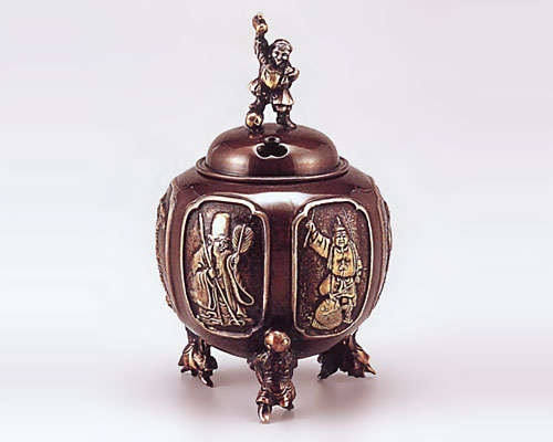 高岡銅器 銅製 香炉 小判型七福神 恵比須大黒蓋
