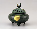 高岡銅器 銅製 香炉 珠玉型 緑金色