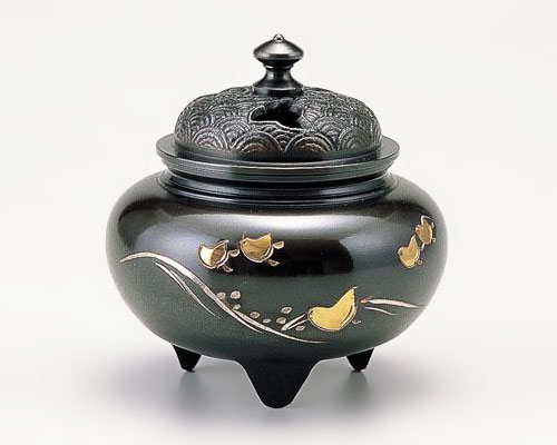 高岡銅器 銅製 香炉 彫金 鉄鉢型四海波蓋 古手色