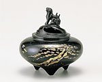 高岡銅器 銅製 香炉 彫金 平型 松 古手色