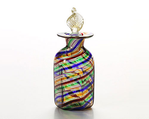 ベネチアガラス カンパネラ 香水瓶 六角 レインボー